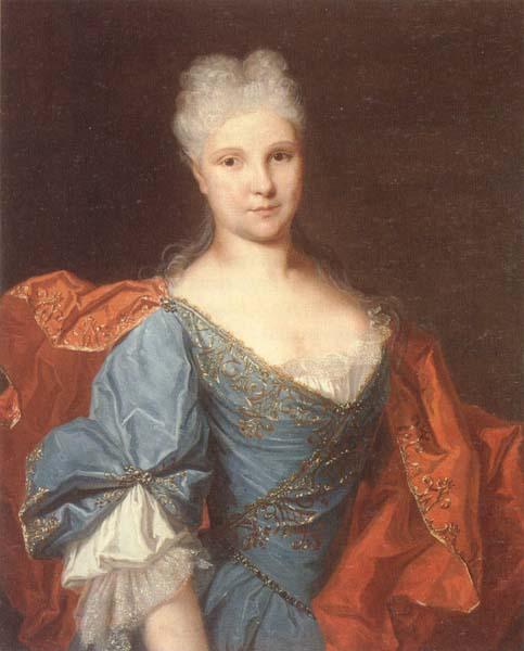 unknow artist Portrait of a lady,half-length,wearing a blue embroidered dress with a scarlet mantle Sweden oil painting art